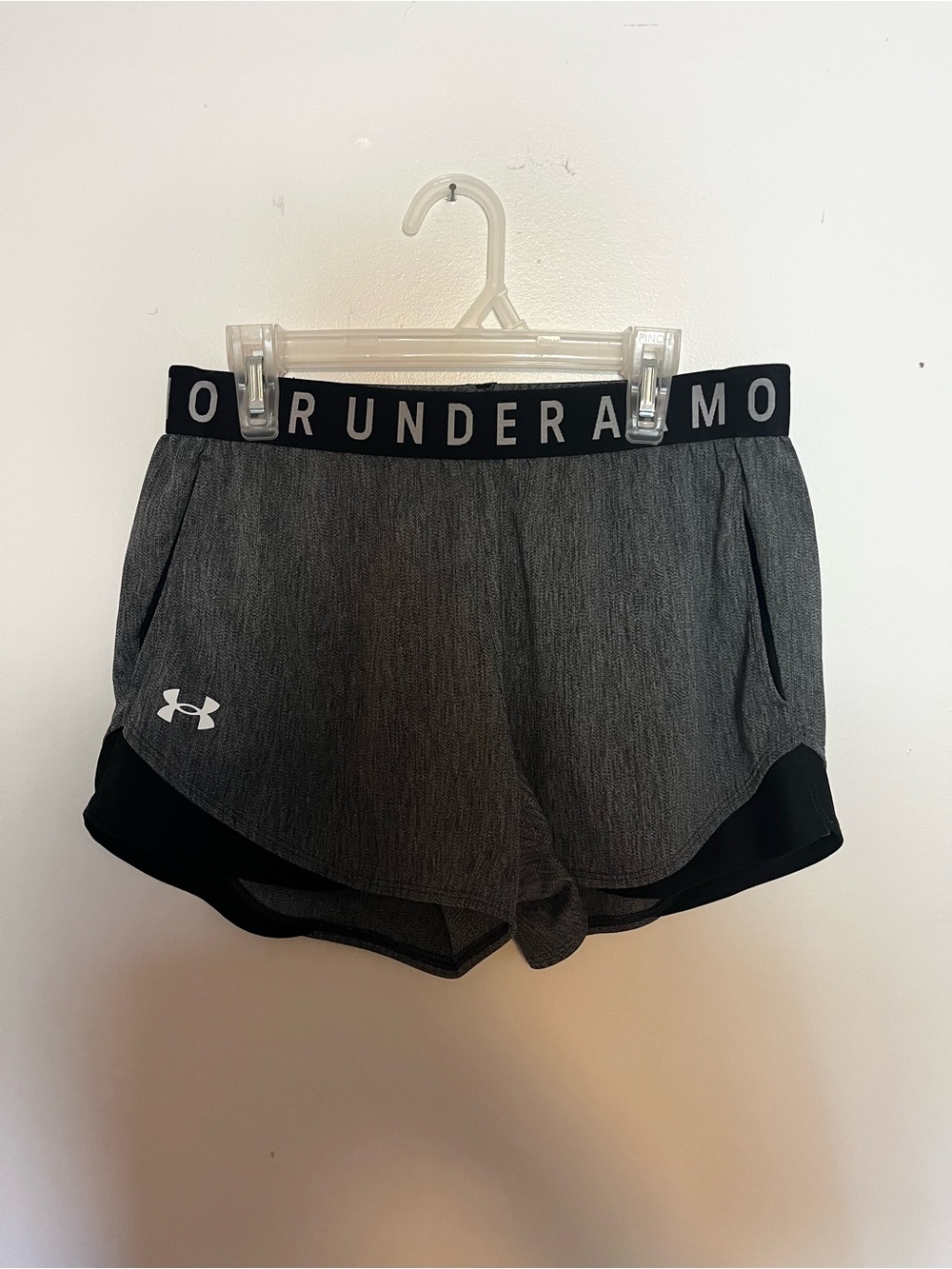 Women’s Under Armour Grey & Black Active Shorts With White Logo